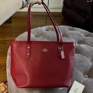 Coach Red Leather City Zip Tote- New